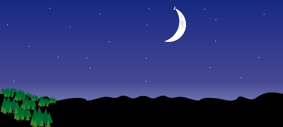 Animation showing how a crescent moon can be used in northern latitudes to find south.