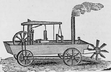 1805 Amphibious steam-powered carriage and paddle boat designed by American inventor Oliver Evans (1775-1819)